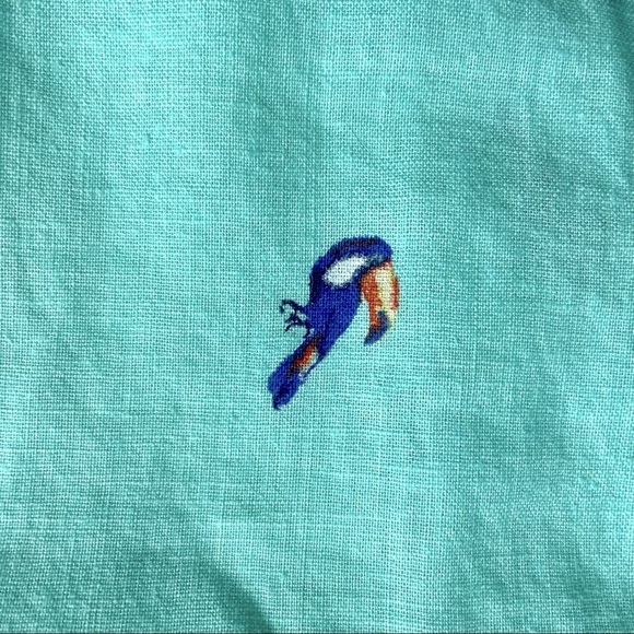 Old Navy Aqua Blue Toucan Bird Short Sleeve Button Down Shirt XS Extra Small - Picture 2 of 8